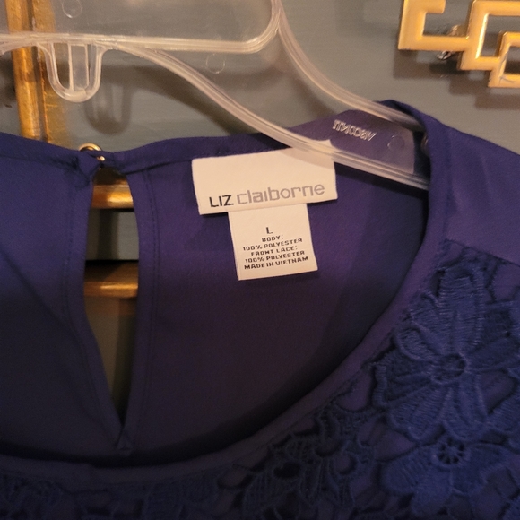 Liz Claiborne 2 PC sleeveless suit, lace overlay, sz. 14, navy - Picture 7 of 10